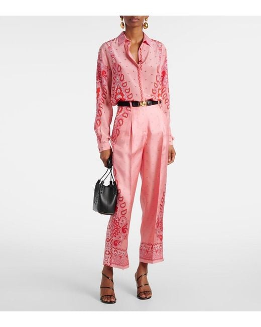 Etro Pink Paisley Silk Straight Pants
