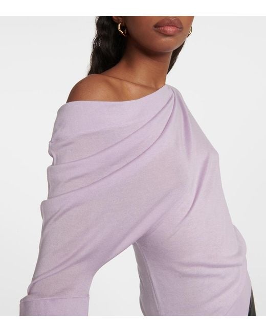 Tom Ford Purple Off-Shoulder Cashmere And Silk Sweater
