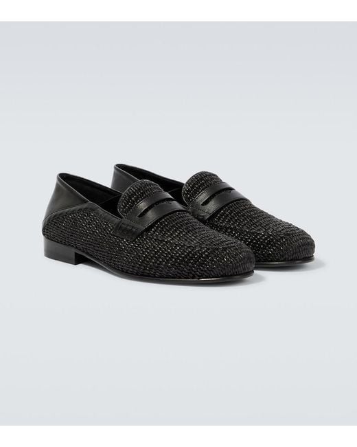Manolo Blahnik Black Padstow Raffia And Leather Loafers for men