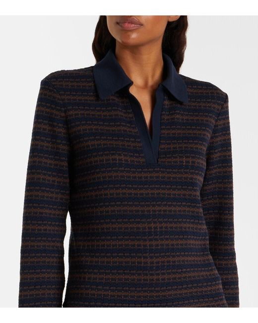 Veronica Beard Blue Kamal Striped Polo Sweater