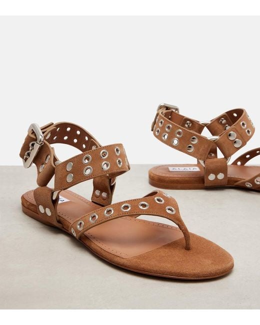 Alaïa Brown Verzierte Sandalen Biker Aus Veloursleder