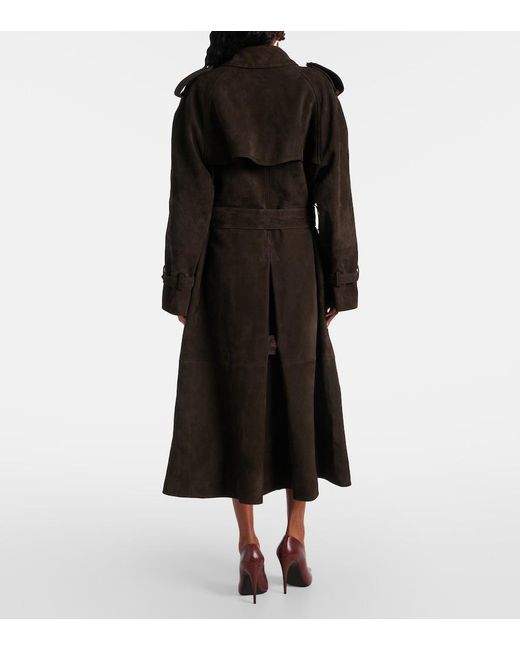 Magda Butrym Black Double-Breasted Suede Trench Coat