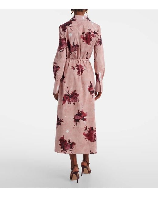 Erdem Pink Floral Cotton Poplin Shirt Dress