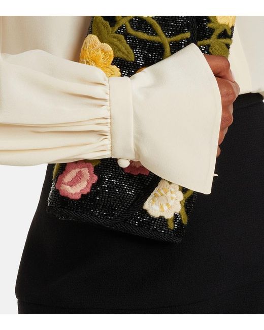 Valentino Natural Floral-Applique Silk Crepe De Chine Blouse