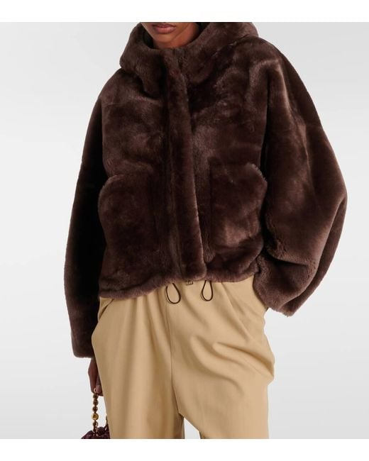Chaqueta Cropped De Borrego Blancha de color Brown