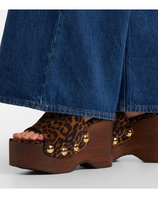 Gianvito Rossi Brown Ardea Leopard-Print Suede Wedge Mules