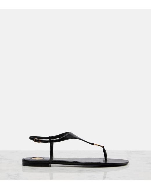 Saint Laurent Black Cassandre Leather Thong Sandals