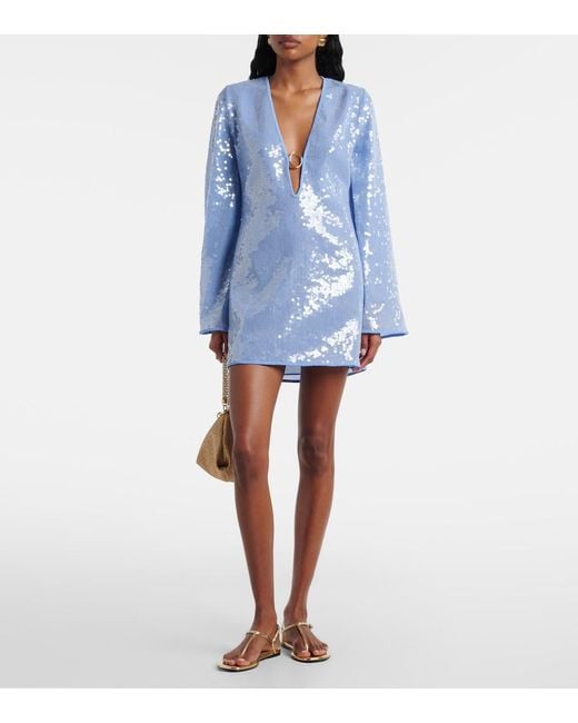 Oseree Blue Sequined Beach Dress