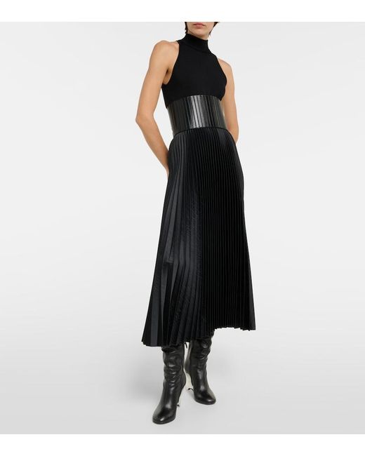 Alaïa Black Pleated Croc-Effect Satin Midi Skirt