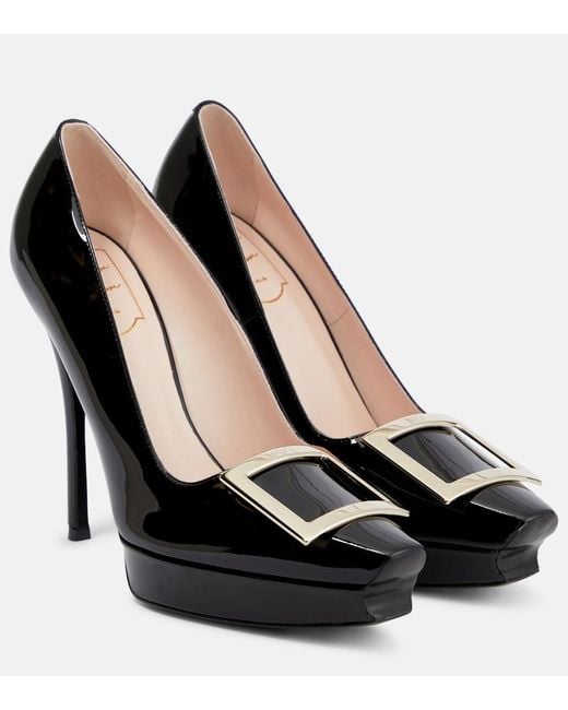 Roger Vivier Black Belle Vivier Patent Leather Platform Pumps
