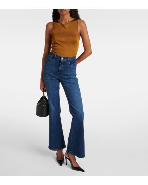 FRAME Blue Le Easy Flare High-rise Flared Jeans