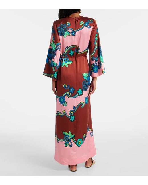 ALÉMAIS Blue Printed Silk Satin Maxi Dress