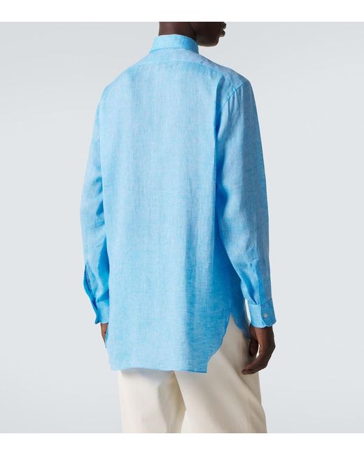 Charvet Blue Linen Shirt for men