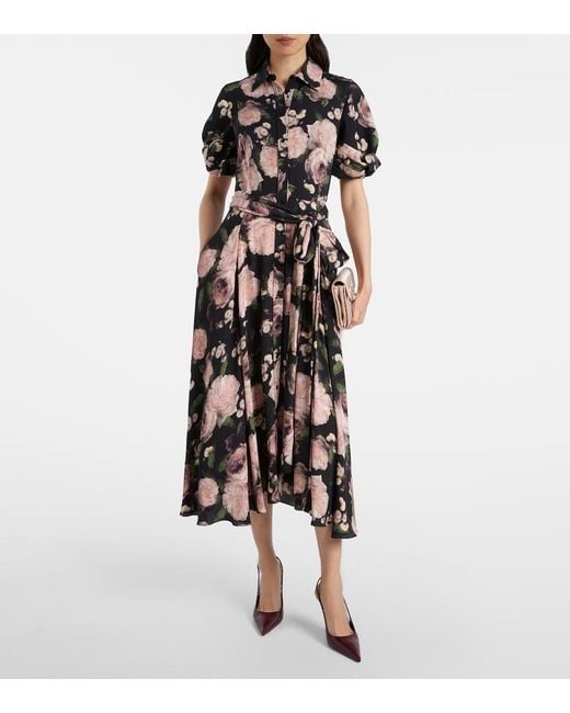Erdem Black Floral Belted Shirt Dress