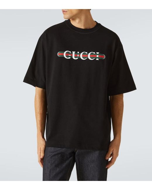 Camiseta De Punto De Algodón Estampado, Talla Gucci de hombre de color Black