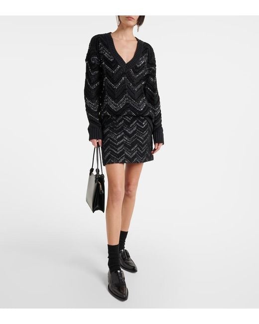 Pullover Oversize A Zig-Zag Con Paillettes di Missoni in Black