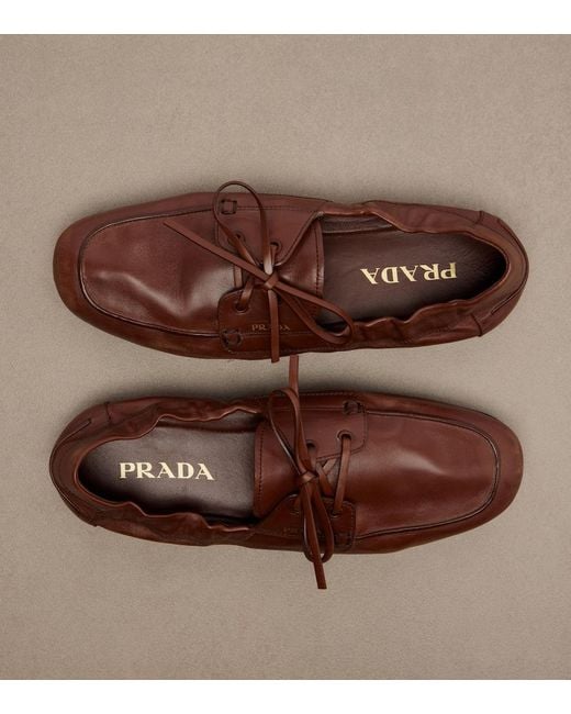 Prada Brown Shuffle Leather Boat Shoes
