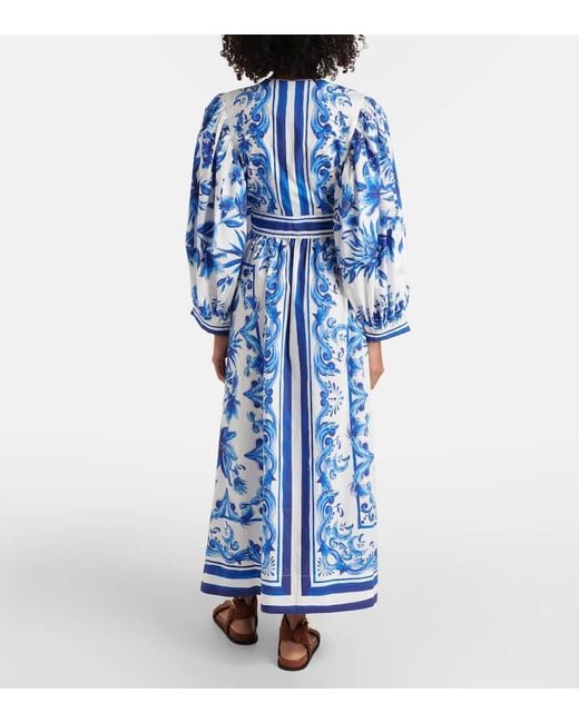 Farm Rio Blue Garden Tiles Cotton Shirt Dress