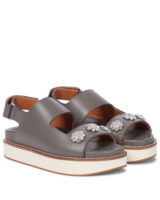 Ganni Leather Embellished Flatform Sandals in Green - Lyst