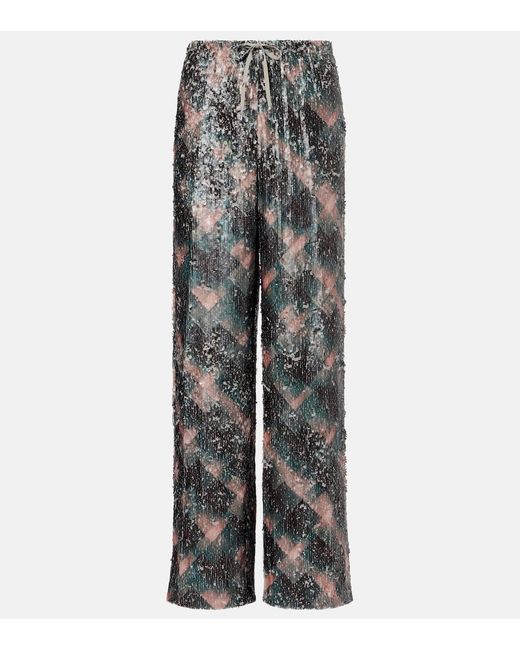 Dries Van Noten Gray Checked Sequined Palazzo Pants