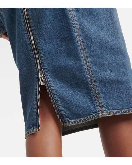 Alaïa Blue Denim Midi Pencil Skirt