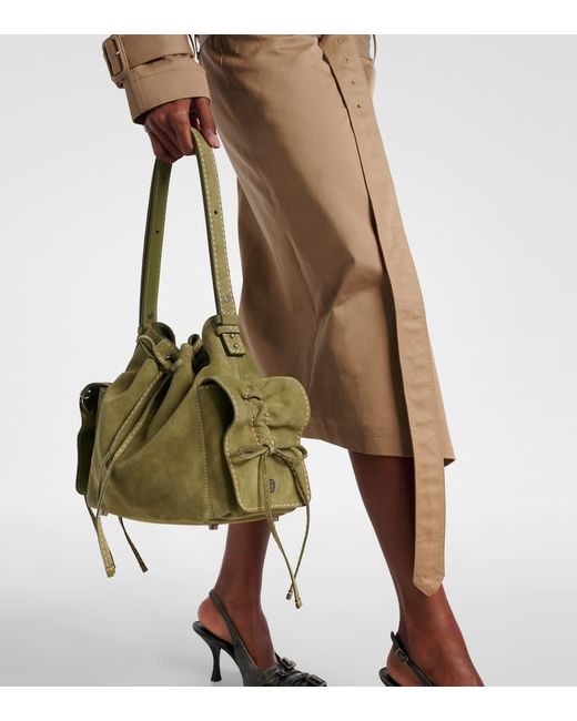 Acne Green Multipocket Mini Suede Bucket Bag