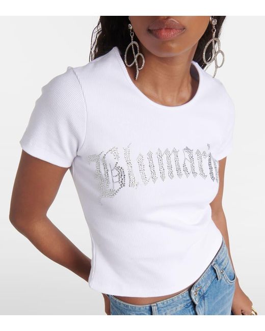 Blumarine White Verziertes T-Shirt aus Jersey