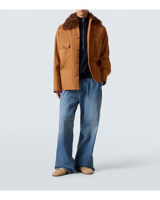 Plan C Brown Shearling-Trimmed Suede Field Jacket for men