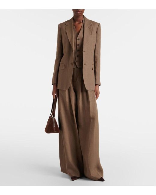 Ralph Lauren Brown Greer Linen, Cashmere, And Silk Wide-Leg Pants