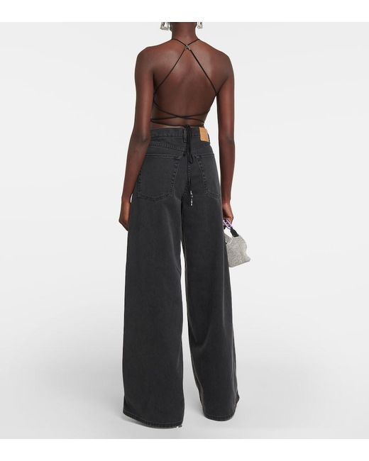 Area Black Crystal-Embellished Halterneck Top