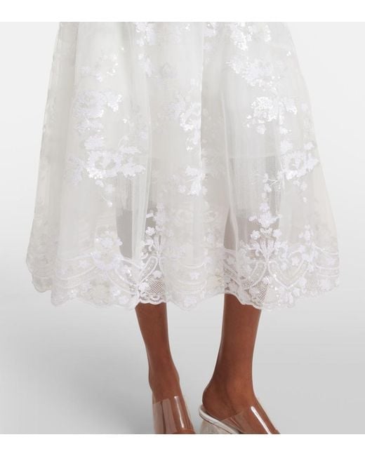 Simone Rocha White Sequined Tulle Midi Skirt