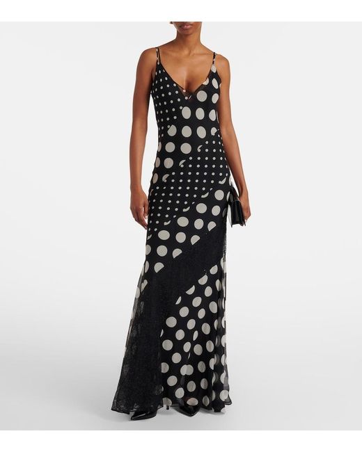 Nina Ricci Black Polka-Dot Silk Maxi Dress