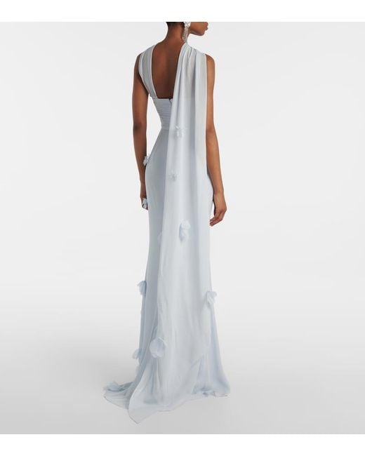 Self-Portrait White Floral-Applique Silk-Detail Georgette Gown