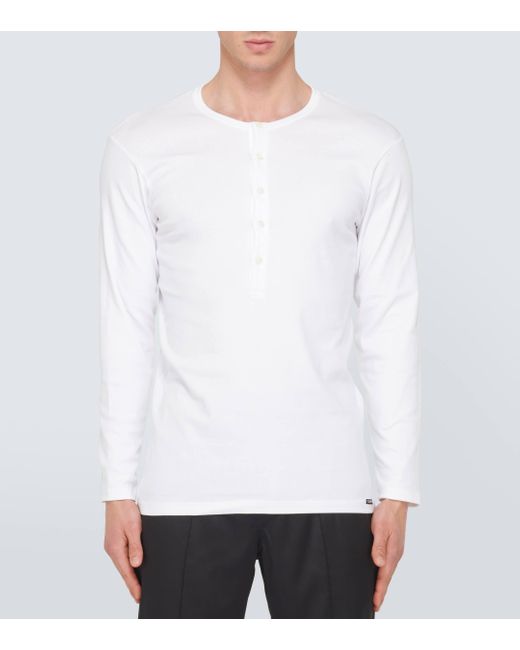 Tom Ford White Cotton Jersey Henley Shirt for men