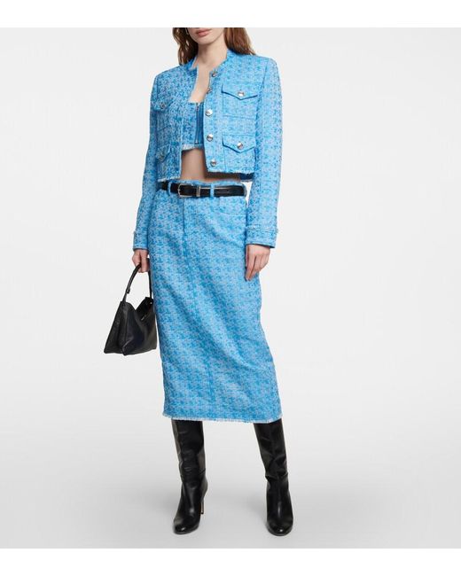 Staud Blue Guinevere Tweed Midi Skirt