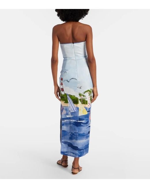 LEO LIN White Ava Printed Linen Bustier Dress