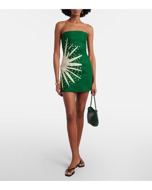 Cala De La Cruz Green Carla Printed Linen Minidress