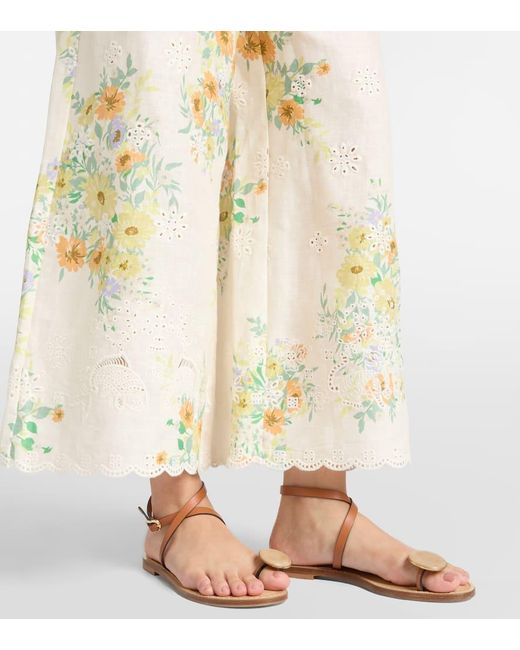 Pantalon Ample Juliette En Lin A Fleurs ALÉMAIS en coloris White