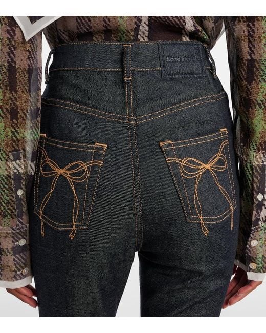 Acne Blue High-Rise Cotton-Blend Flared Pants
