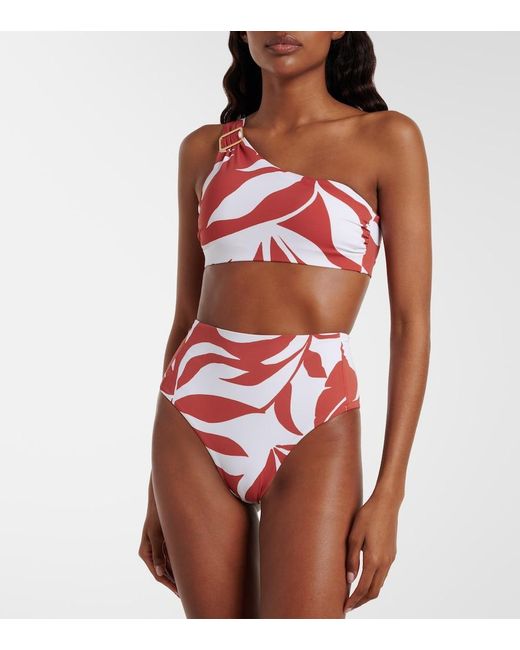 Max Mara Red Argenta Printed One-Shoulder Bikini Top