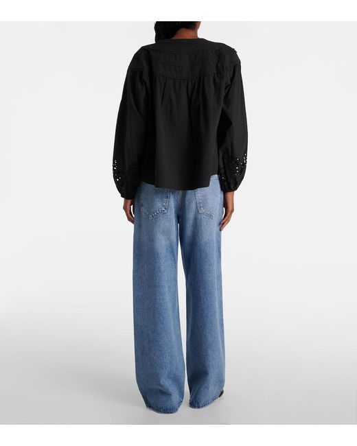 Blusa Carden De Algodon Con Bordado Ingles Velvet de color Black