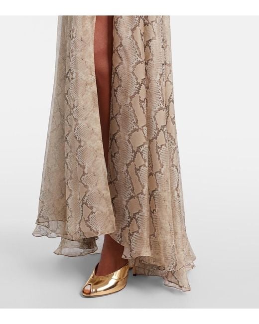 Elie Saab Natural Snake-Print Silk Chiffon Maxi Skirt