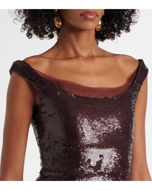 Roland Mouret Brown Off-Shoulder-Cocktailkleid Mit Pailletten