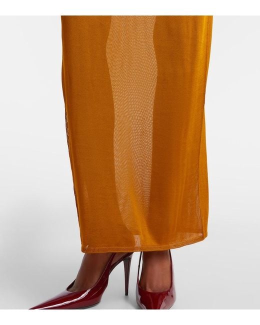 Saint Laurent Yellow Knitted Semi-Sheer Maxi Dress