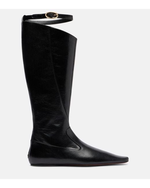 Tory Burch Black Twisted Leather Knee-High Boots