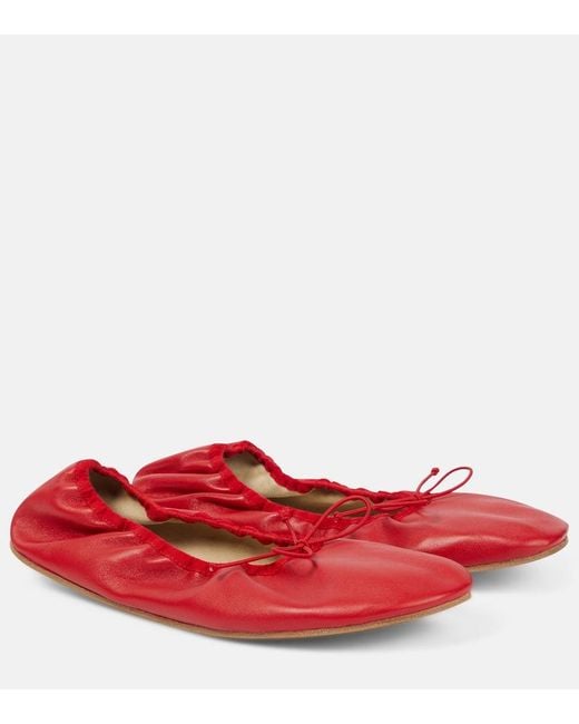 The Row Women's Red Round Leather Ballet Flats