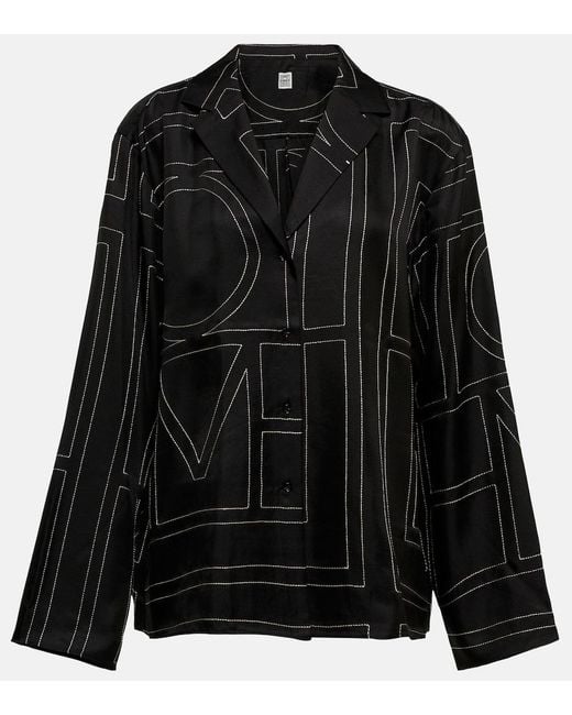 Totême Black Monogram Silk Shirt