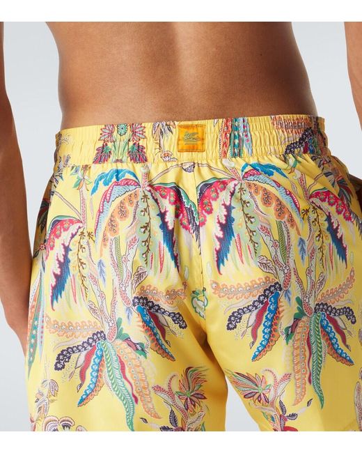 Etro Yellow Printed Swim Trunks for men