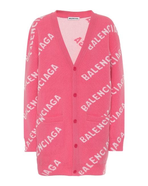 Balenciaga Pink Cardigan Aus Einer Wollmischung Mit Intarsienmuster