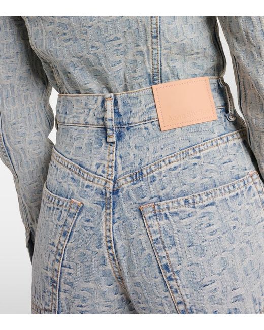 Acne Gray Monogram High-Rise Wide-Leg Jeans